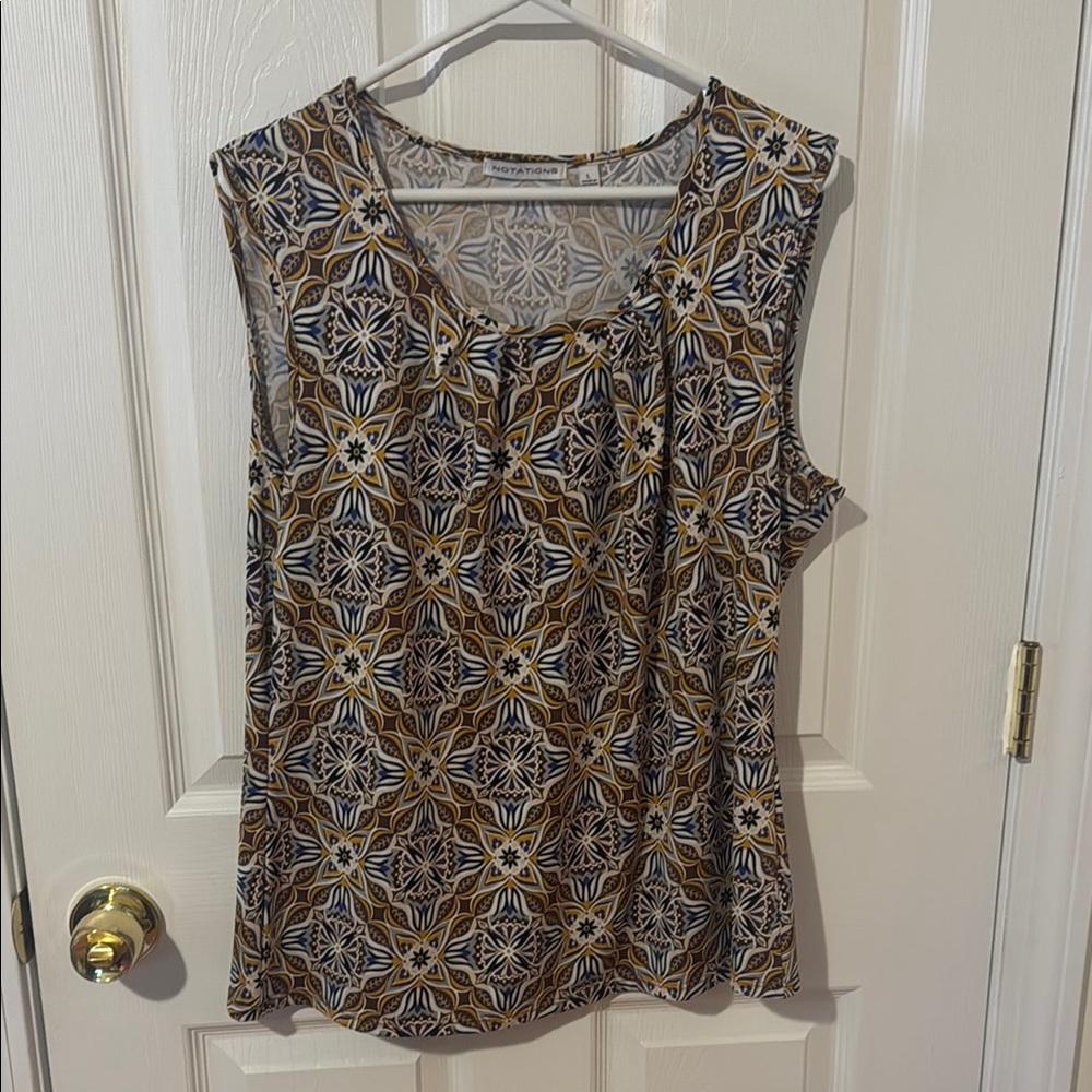 Notations Brown and Cream Graphic Blouse